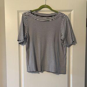 Chico's Navy and White Striped Short Sleeve Tee